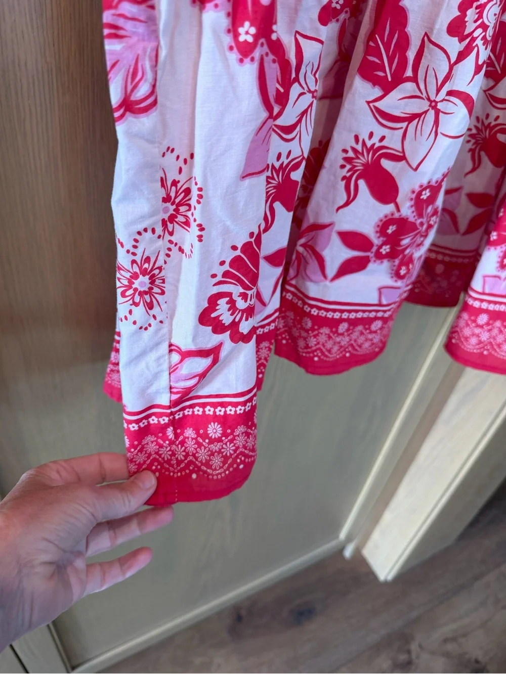 Pinch Pink and Red Floral Maxi Dress Cotton Tassle Tie Front Tiered / medium